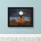 Halloween Moon Trick or treat Devil Black Cat Canvas Afdruk (Insitu (Houten vloer))