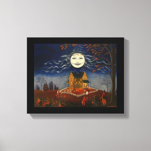 Halloween Moon Trick or treat Devil Black Cat Canvas Afdruk (Voorkant)