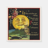  Halloween Moon Watching Witch met Gedicht Servet (Voorkant)