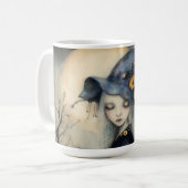 Halloween Moon Witch met vleugels Koffiemok (Voorkant links)