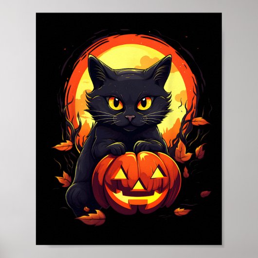 Halloween Moon Zwarte Kat en Pompoen Voor Mannen V Poster (Voorkant)