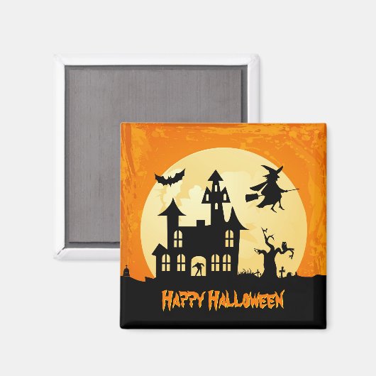 Halloween Moonlight Haunted House in Graveyard Magneet (Voorkant / Achterkant)
