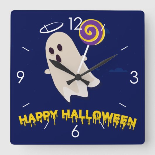 Halloween Moonlight Haunted House Square Wall Cloc Vierkante Klok (Voorkant)