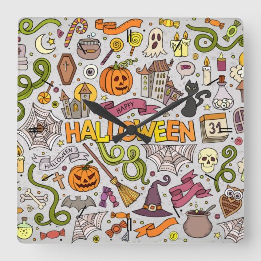 Halloween Moonlight Haunted House Square Wall Cloc Vierkante Klok (Voorkant)