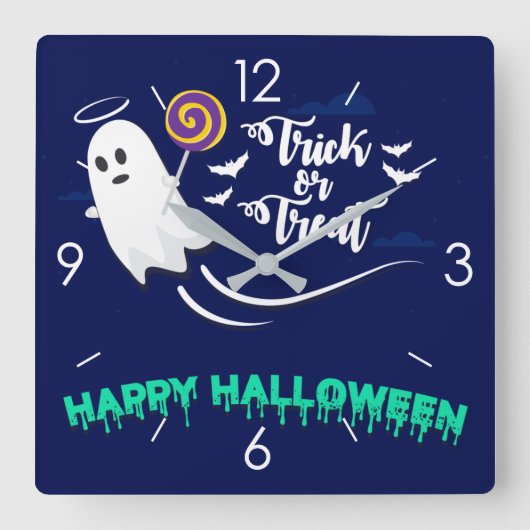 Halloween Moonlight Haunted House Square Wall Cloc Vierkante Klok (Voorkant)