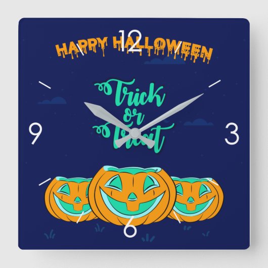 Halloween Moonlight Haunted House Square Wall Cloc Vierkante Klok (Voorkant)
