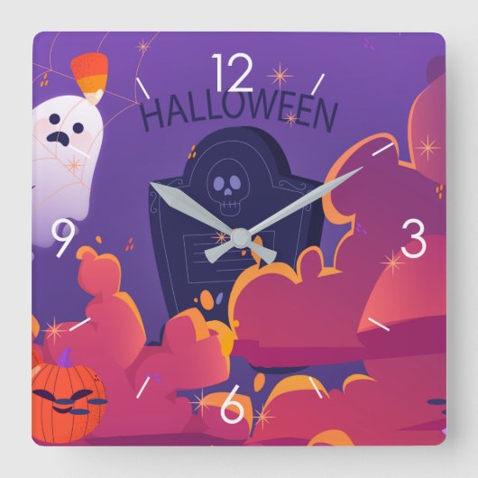 Halloween Moonlight Haunted House Square Wall Cloc Vierkante Klok (Voorkant)