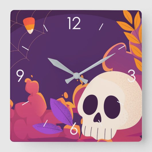 Halloween Moonlight Haunted House Square Wall Cloc Vierkante Klok (Voorkant)