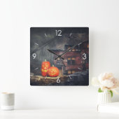 Halloween Moonlight Haunted House Vierkante Klok (Huis)