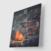 Halloween Moonlight Haunted House Vierkante Klok (Hoek)