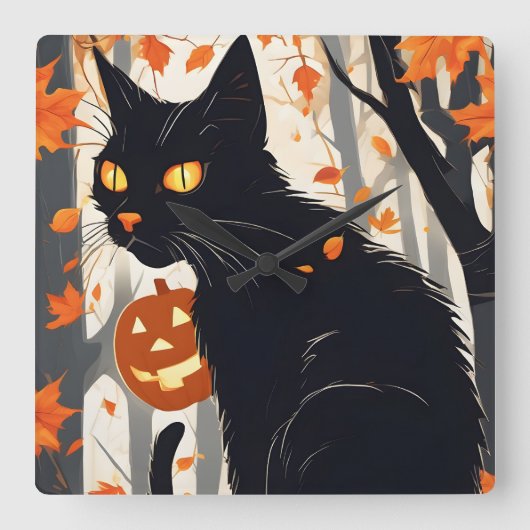 Halloween Moonlight Haunted House Vierkante Klok (Voorkant)