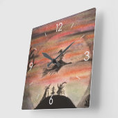 Halloween Moonlight Haunted House Witch Vierkante Klok (Hoek)