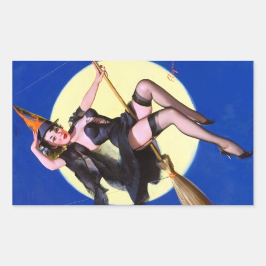 Halloween Moonlight Ride Pin Up Rechthoekige Sticker (Voorkant)