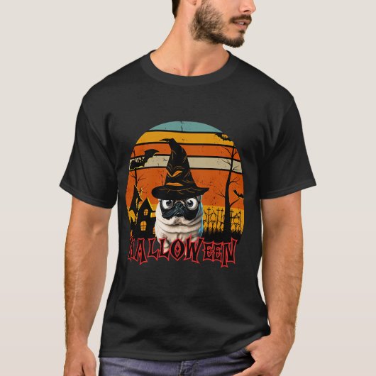 halloween moppen/pug tovenaar t-shirt (Voorkant)