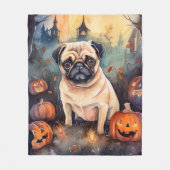 Halloween Mops met Pompoenen Eng Fleece Deken (Voorkant)