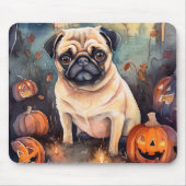 Halloween Mops met Pompoenen Eng Muismat (Voorkant)