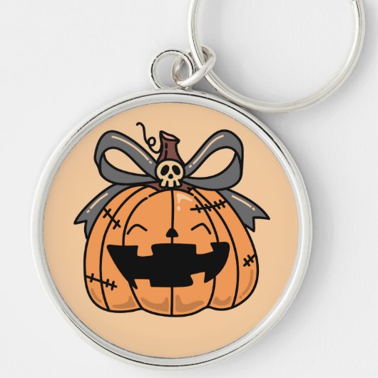 Halloween, Mopshoofd Pompoen Sleutelhanger (Voorkant)