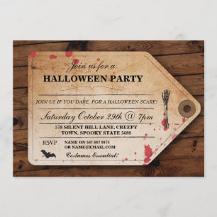 Halloween Morgue Toe Label Ticket Fun Party Invite Kaart
