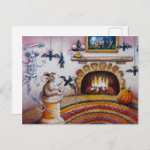 Halloween Mouse Hanging Bat Decorations Waterverf Briefkaart (Voorkant / Achterkant)