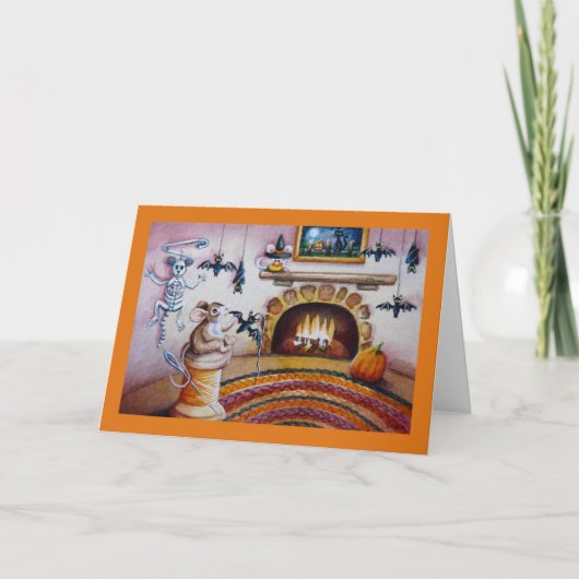 Halloween Mouse Hanging Bat Decorations Waterverf Kaart (Voorkant)