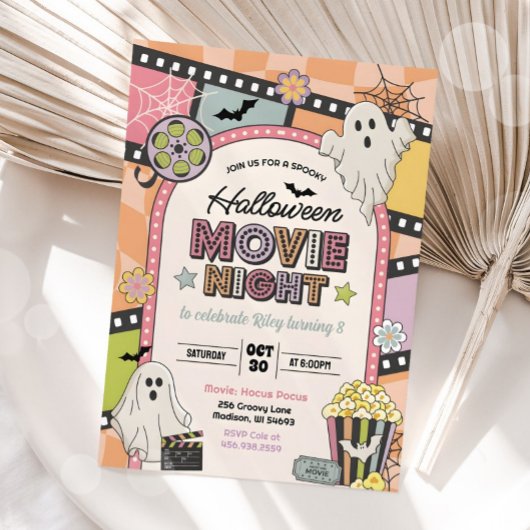 Halloween Movie Night Girl Birthday Invitation Kaart