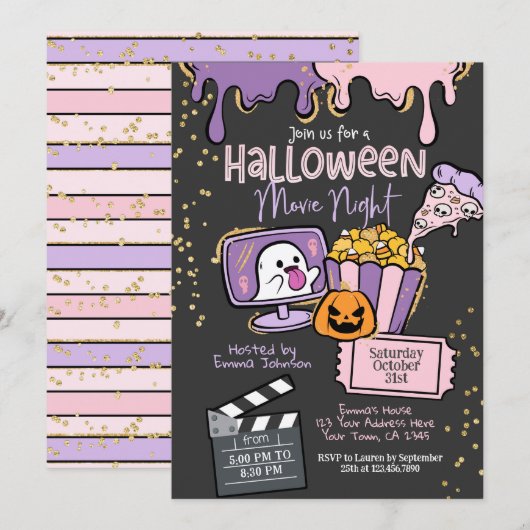 Halloween Movie Night Invitation Kaart (Voorkant / Achterkant)