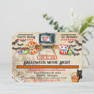 Halloween Movie Night Invitation Kaart