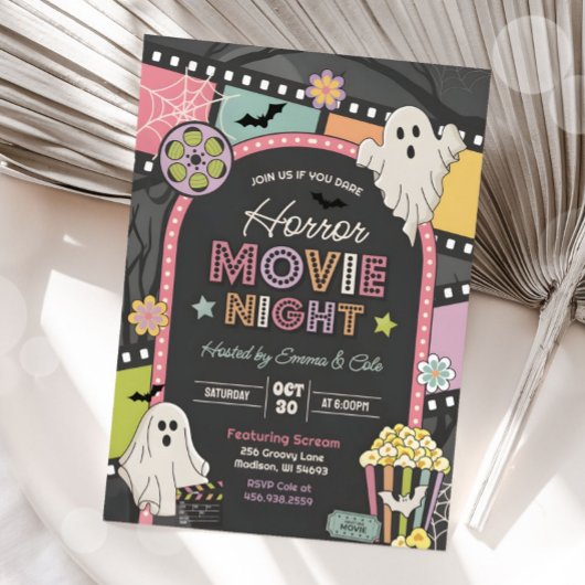 Halloween Movie Night Party Groovy Uitnodiging