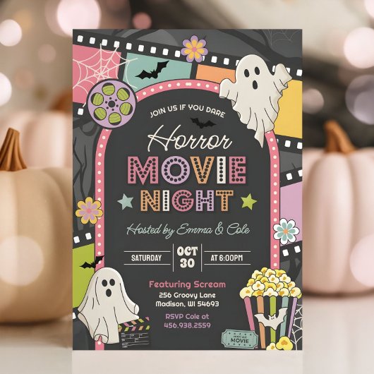Halloween Movie Night Party Groovy Uitnodiging