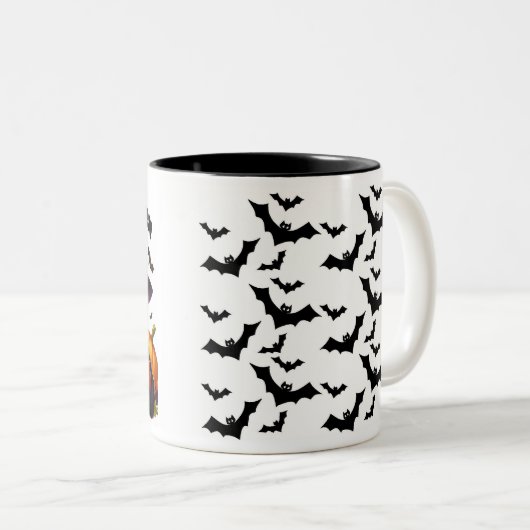 Halloween mugs with a cat theme tweekleurige koffiemok (Voorkant rechts)