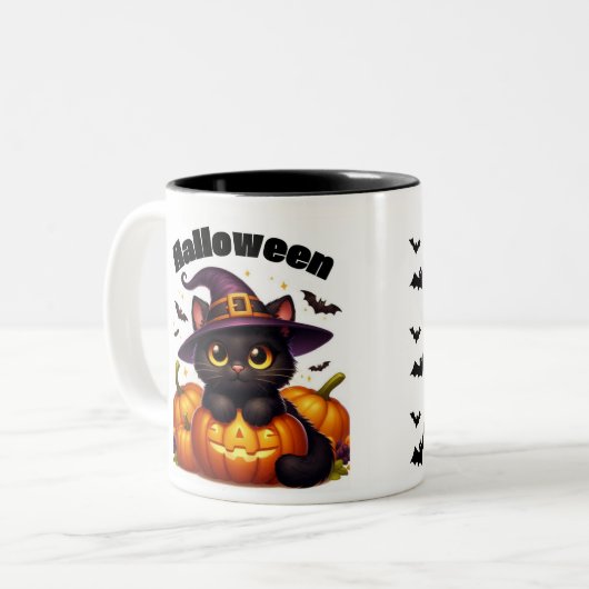 Halloween mugs with a cat theme tweekleurige koffiemok (Voorkant links)