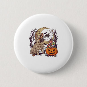 Halloween Mumie Franse Bulldog Pompoen Snoep Heks Ronde Button 5,7 Cm