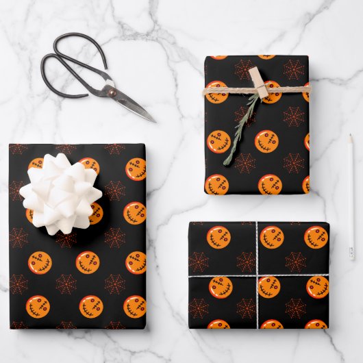 Halloween Mumie Pompoen Spinnenwebben Inpakpapier Vel (Voorkant)