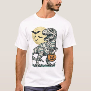 Halloween Mumie T-Rex Snoep Emmer Vintage Vector_ T-shirt