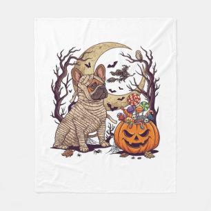 Halloween Mummie Franse Bulldog Pompoen Snoep Heks Fleece Deken