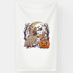 Halloween Mummie Franse Bulldog Pompoen Snoep Heks Spandoek