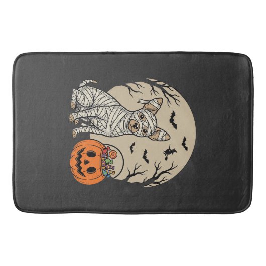 Halloween Mummie Hond en Pompoen Snoep Badmat (Voorkant)