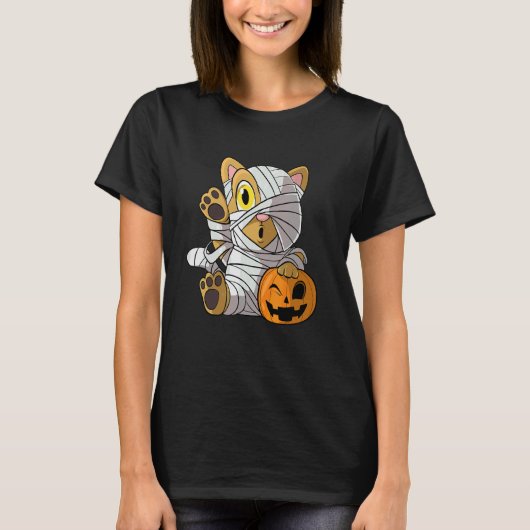 Halloween Mummie Kat Pompoen Kitten T-shirt (Voorkant)
