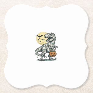 Halloween Mummie T-Rex Snoep Emmer Vintage Vector_ Kartonnen Onderzetters