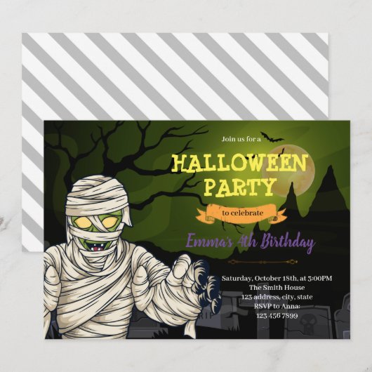 Halloween mummie uitnodiging (Voorkant / Achterkant)