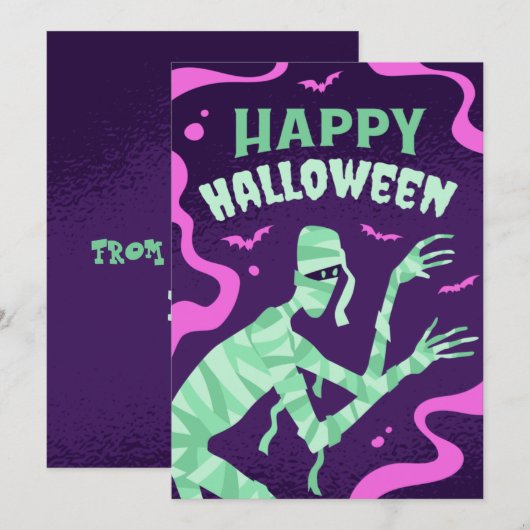 HALLOWEEN MUMMY CARTOON, HAPPY HALLOEEN FEESTDAGENKAART (Voorkant / Achterkant)