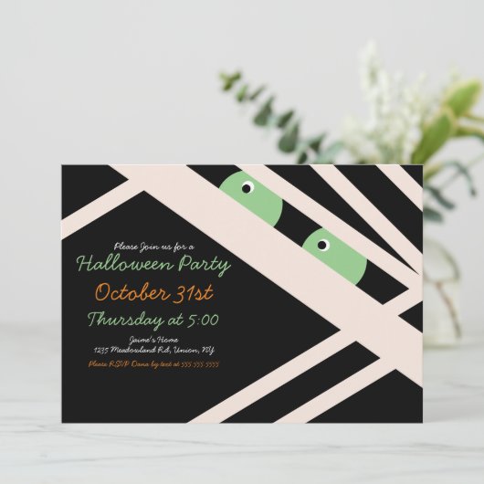 Halloween Mummy Costume Party Invitation Kaart (Staand voorkant)