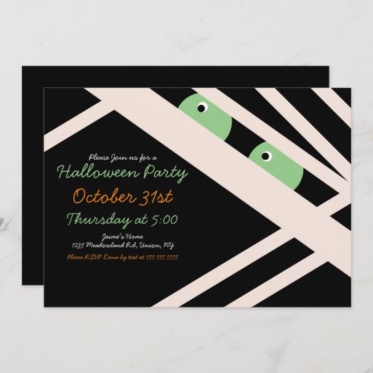 Halloween Mummy Costume Party Invitation Kaart (Voorkant / Achterkant)