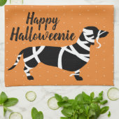 Halloween Mummy Dachshund Happy Haloweenie Theedoek (Gevouwen)