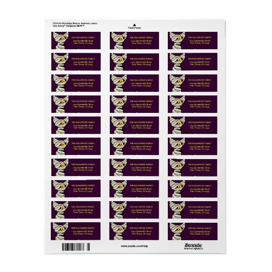 Halloween Mummy kat retour adres labels (Full Sheet)
