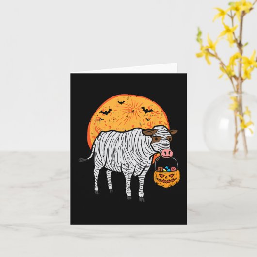 Halloween Mummy Koe Trick Treat Boerderij Kostuum  Kaart (Gele Bloem)