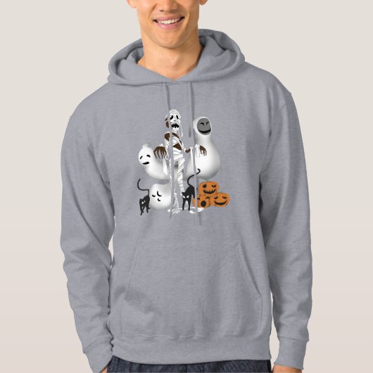 Halloween Mummy met Kitty Cats en Ghost Mannen Hoodie (Voorkant)