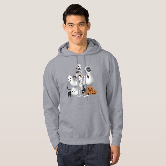 Halloween Mummy met Kitty Cats en Ghost Mannen Hoodie (Voorkant volledig)
