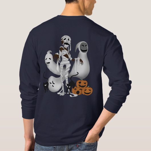 Halloween Mummy met Kitty Cats en Ghost Mannen T-shirt (Achterkant)