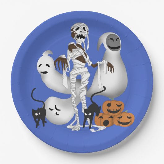 Halloween Mummy met Kitty Cats en Ghost Papieren Bordje (Voorkant)
